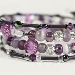 Pink Purple And Silver Memory Wire Bracelet