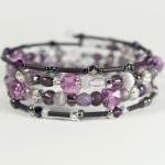 Pink Purple And Silver Memory Wire Bracelet