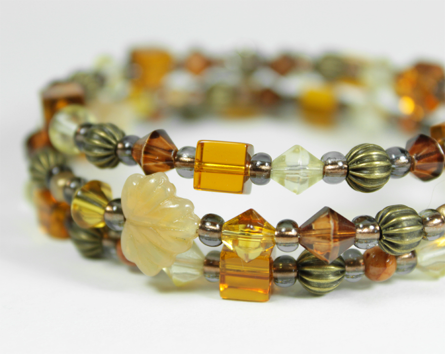 Autumn Inspired Memory Wire Bracelet In Golden Yellow And Brown