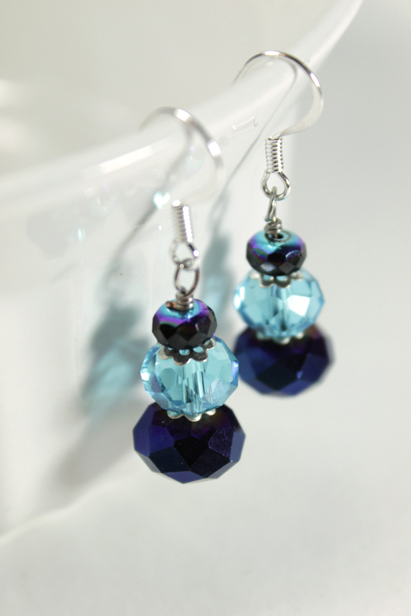 Blue And Sliver Glass Drop Earrings