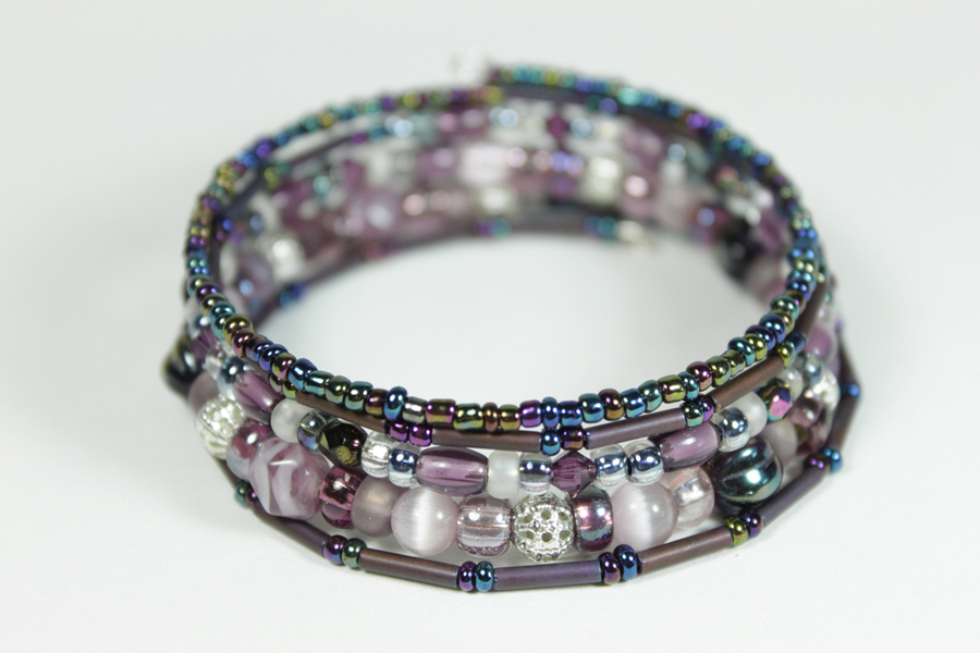 Purple Beaded Memory Wire Bracelet