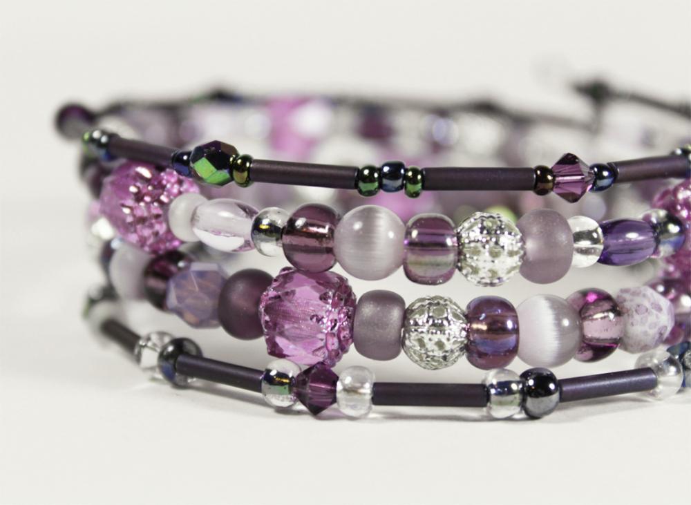 Pink Purple And Silver Memory Wire Bracelet on Luulla